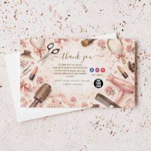 Blush Bow Hair Stylist Illustration Thank You Card