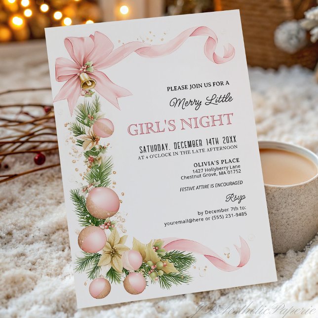Blush Bow Ornament Christmas Party Invitation   (Créateur téléchargé)