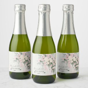 Blush Bow Rose Wisteria Bouquet Mini Sparkling Wine Label