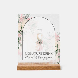 Blush Bow Rose Wisteria Bouquet Signature Drink Acrylic Sign