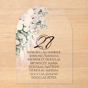 Blush Bow Rose Wisteria Cascading Bouquet  Acrylic Invitations