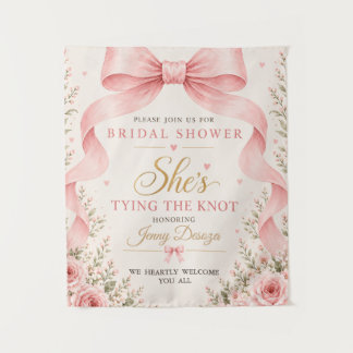 Blush Bow She's Tying the Knot Backdrop Tapestry