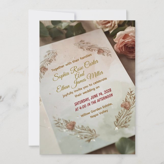 Blush & Breeze – Modern Romantic Wedding Invitatio Invitation (Front)