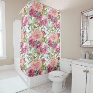 Blush Bright Pink Floral Sage Green Leaves White