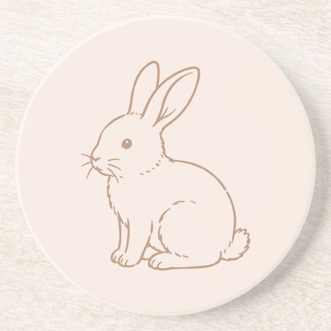 Blush Brown Bunny Sketch Coaster (Front)