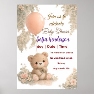 blush brownwatercolour pink brown teddybear Poster