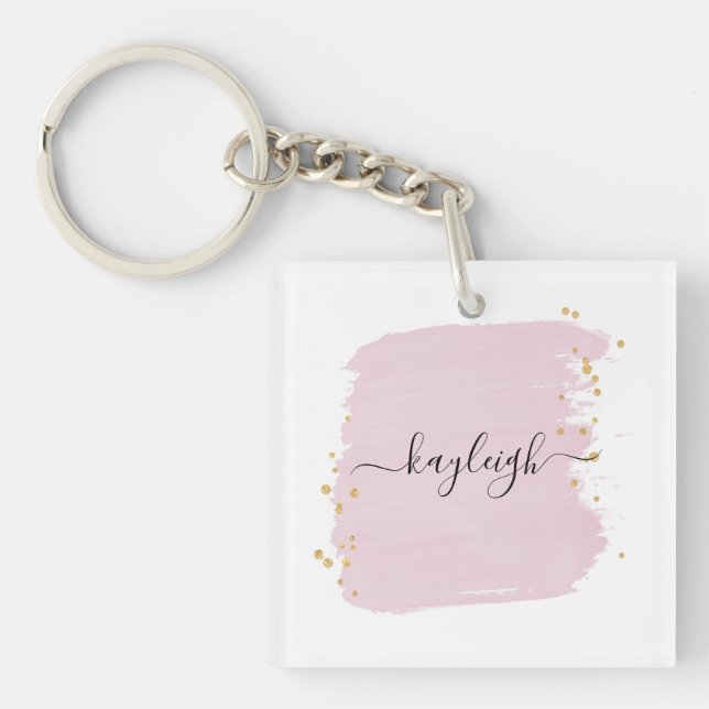 Blush Brush Stroke Gold Dots Keychain (Front)