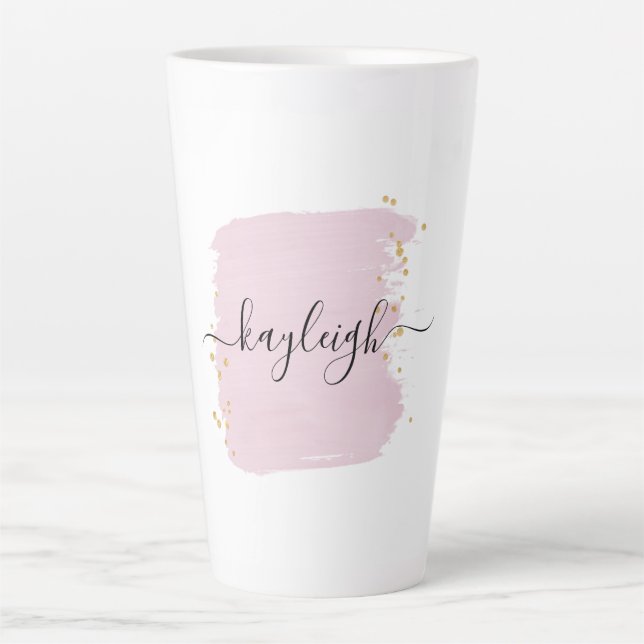 Blush Brush Stroke Gold Dots Latte Mug (Front)