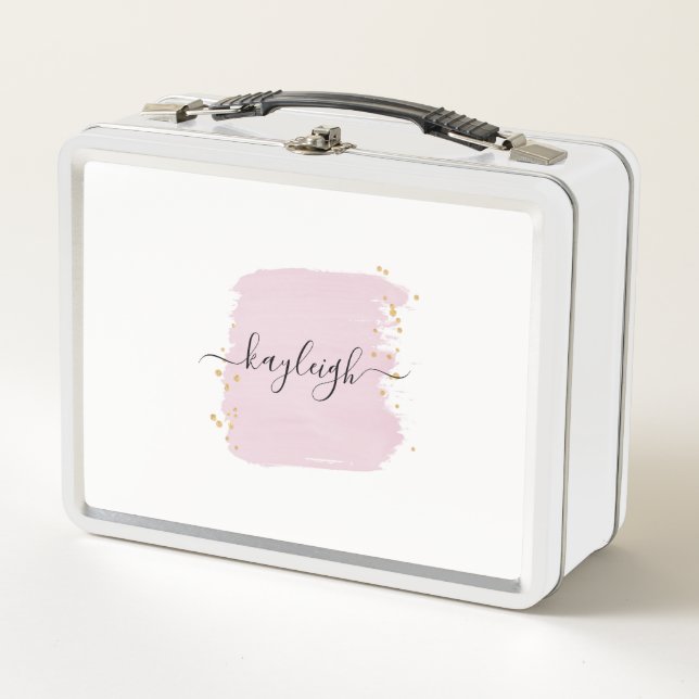 Blush Brush Stroke Gold Dots Metal Box (Front)