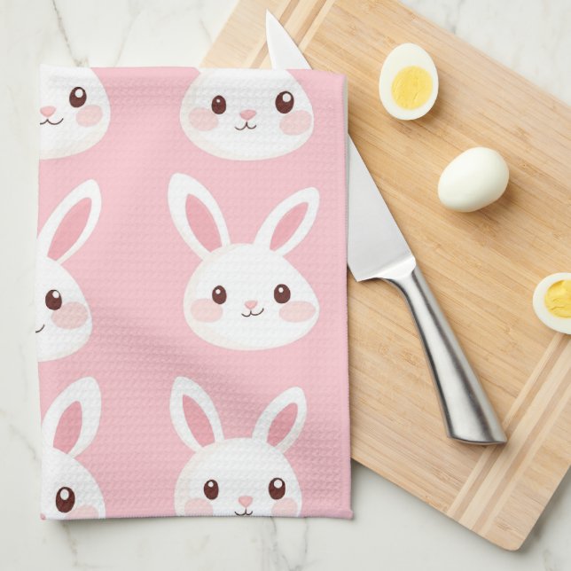 Blush Bunny Faces Kitchen Towel (Quarter Fold)