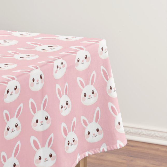 Blush Bunny Faces Tablecloth (In Situ)