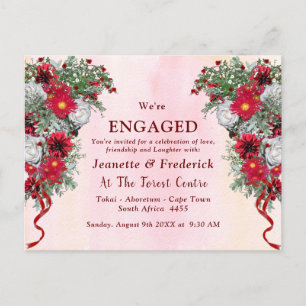 Blush, Burgundy and Sage Leaves Engagement Invitation Postcard