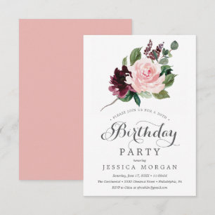 Blush Burgundy Birthday Party Invitation Card