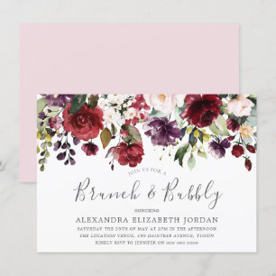 Blush & Burgundy Brunch & Bubbly Bridal Shower Invitation
