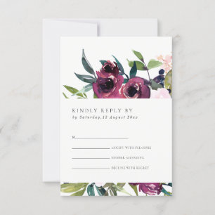 BLUSH BURGUNDY FLORAL BUNCH WATERCOLOR RSVP CARD
