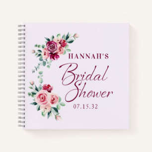 Blush Burgundy Floral Cake Bridal Shower Guest Notebook