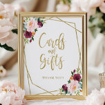 Blush Burgundy Floral Cards And Gifts Sign<br><div class="desc">This elegant bridal shower suite features a burgundy and blush bouquet set within a modern gold geometric frame. This suite includes enclosure cards, signs, and personalized party supplies like napkins. If you need assistance with personalization, including colour or wording changes, or if you notice a missing item, please don't hesitate...</div>