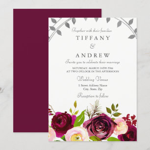 Blush & Burgundy Floral Faire-part de mariage