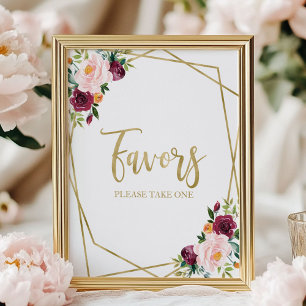 Blush Burgundy Floral Favours Sign