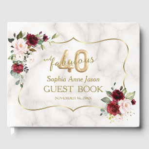 Blush Burgundy Floral Gold 40 & Fabulous Birthday Guest Book