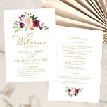 Blush Burgundy Floral Gold Wedding Program<br><div class="desc">Blush Burgundy Floral Gold Wedding Program</div>
