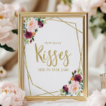Blush Burgundy Floral How Many Kisses Sign<br><div class="desc">This elegant bridal shower suite features a burgundy and blush bouquet set within a modern gold geometric frame. This suite includes enclosure cards, signs, and personalized party supplies like napkins. If you need assistance with personalization, including colour or wording changes, or if you notice a missing item, please don't hesitate...</div>