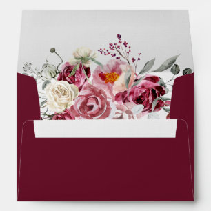 Blush & Burgundy Floral Inset Burgundy Linen Envelope