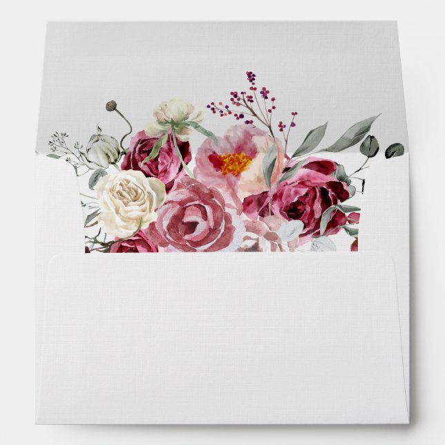 Blush & Burgundy Floral Inset Linen Envelope (Back (Bottom))