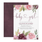Blush burgundy floral watercolor girl baby shower