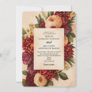 Blush Burgundy Floral Watercolor Wedding Invitation