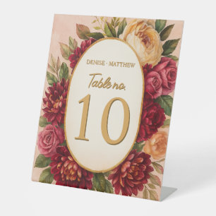 Blush Burgundy Floral Watercolor Wedding Pedestal Sign