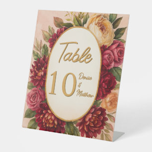 Blush Burgundy Floral Watercolor Wedding Pedestal Sign