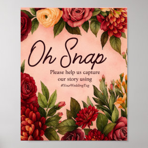 Blush Burgundy Floral Watercolor Wedding Poster