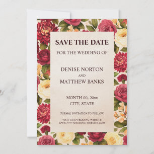 Blush Burgundy Floral Watercolor Wedding Save The Date