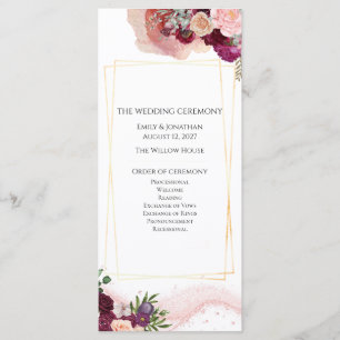 Blush Burgundy Floral Wedding Ceremony Program