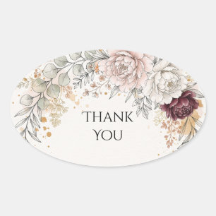 Blush Burgundy Floral Wedding Thank You Oval Sticker