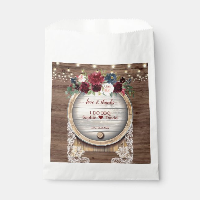 Blush Burgundy Floral Wine Barrel Lace Wedding BBQ Favour Bag (Front)