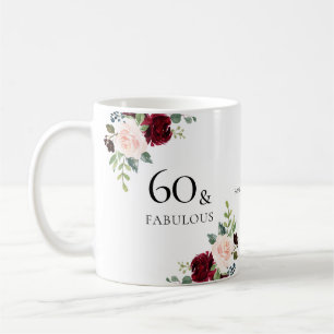 Blush Burgundy Flowers 60th Birthday Party Gift Coffee Mug