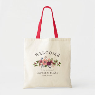 Blush & Burgundy Flowers Wedding Welcome Tote Bag