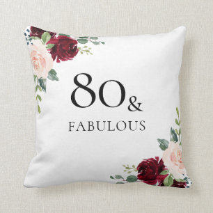 Blush Burgundy Flowers Womans 80th Birthday Gift Throw Pillow