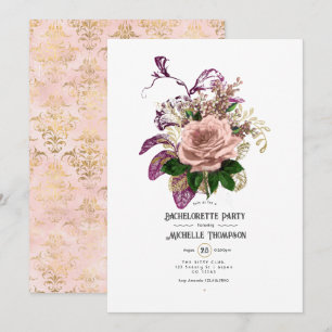 Blush Burgundy Gold Shabby Floral Bachelorette Invitation