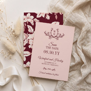 Blush Burgundy Greenery Monogram Wedding Save The Date