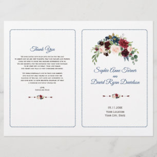Blush Burgundy Marsala Floral Wedding Program