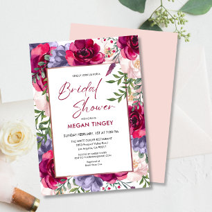 Blush Burgundy & Navy Blue Floral Bridal Shower Invitation