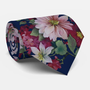 Blush Burgundy Navy Blue Floral Wedding Tie
