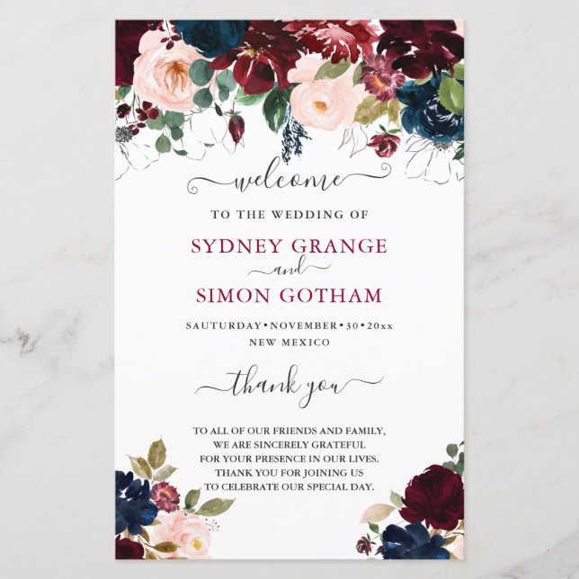 BLUSH BURGUNDY NAVY WATERCOLOR FLOWERS (Front)