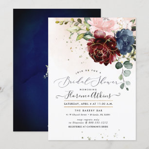 Blush Burgundy Navy Watercolor Roses Invitation