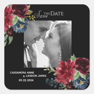 Blush Burgundy Photo Floral Elegant Watercolor Squ Square Sticker