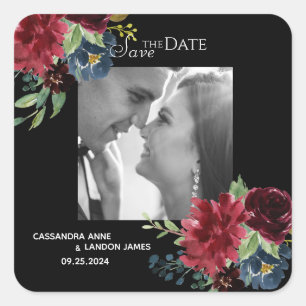 Blush Burgundy Photo Floral Elegant Watercolor Square Sticker