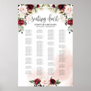 Blush burgundy pink floral wedding seating chart